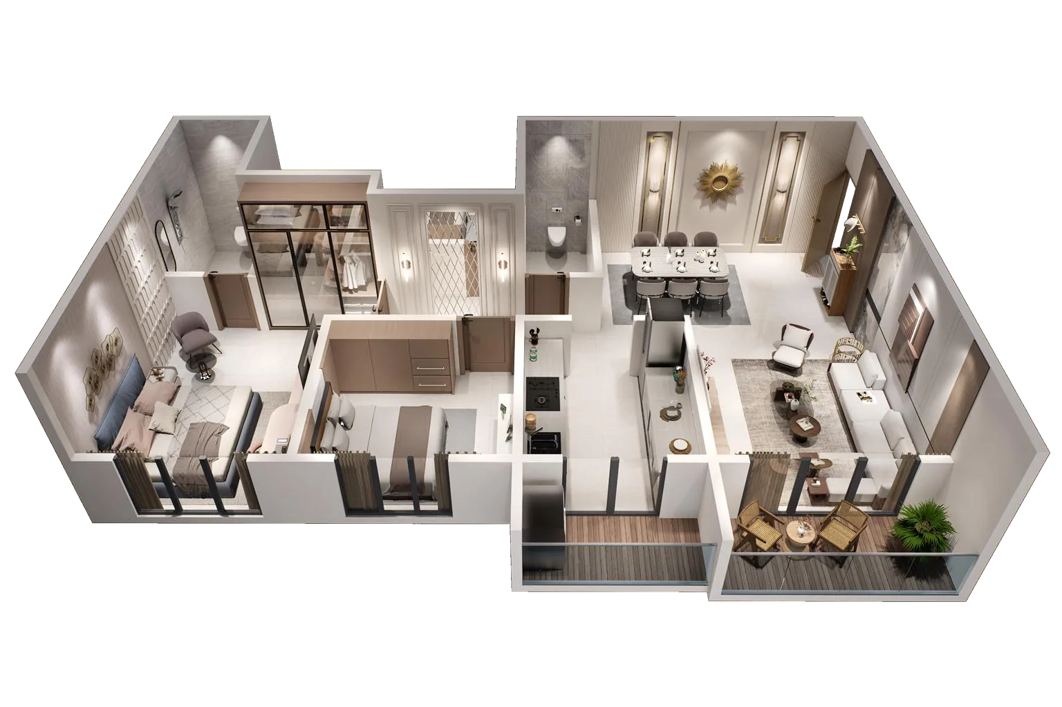 3D plan of 2 bedroom residence